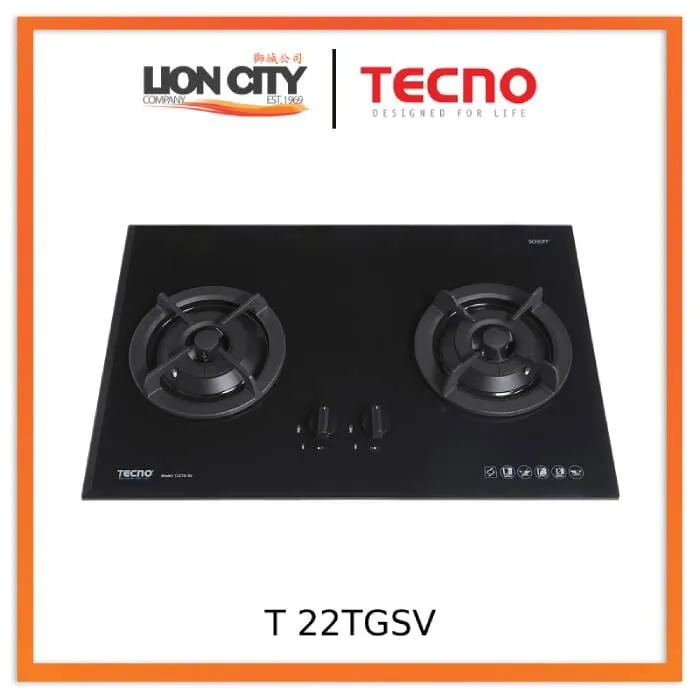 Tecno Uno T 22 TGSV Toughened Glass Hob (SCHOTT) 75cm, V.V.S  2 Burners (2x Big)