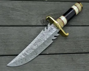 Tempest Damascus Bowie Knife with Bone & Horn Handle