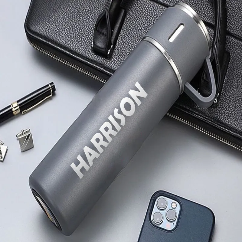 The Charleston Vacuum Flask & Cups Gift Set - Grey