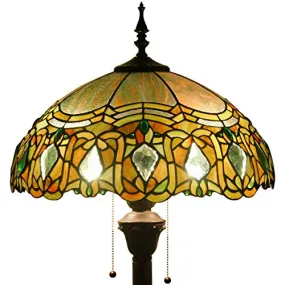 Tiffany Floor Standing Lamp 64 Inch Tall Green Red Bend Stained Glass Shade 2 Light