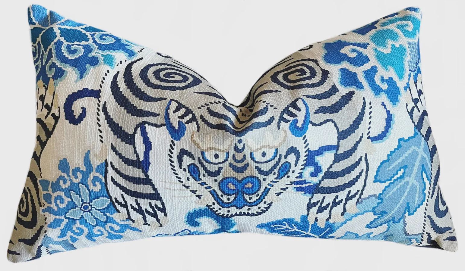 Tiger Floral Pillow Cover in Blue & Grey / Chinoiserie Pillows / Available in 8 Sizes