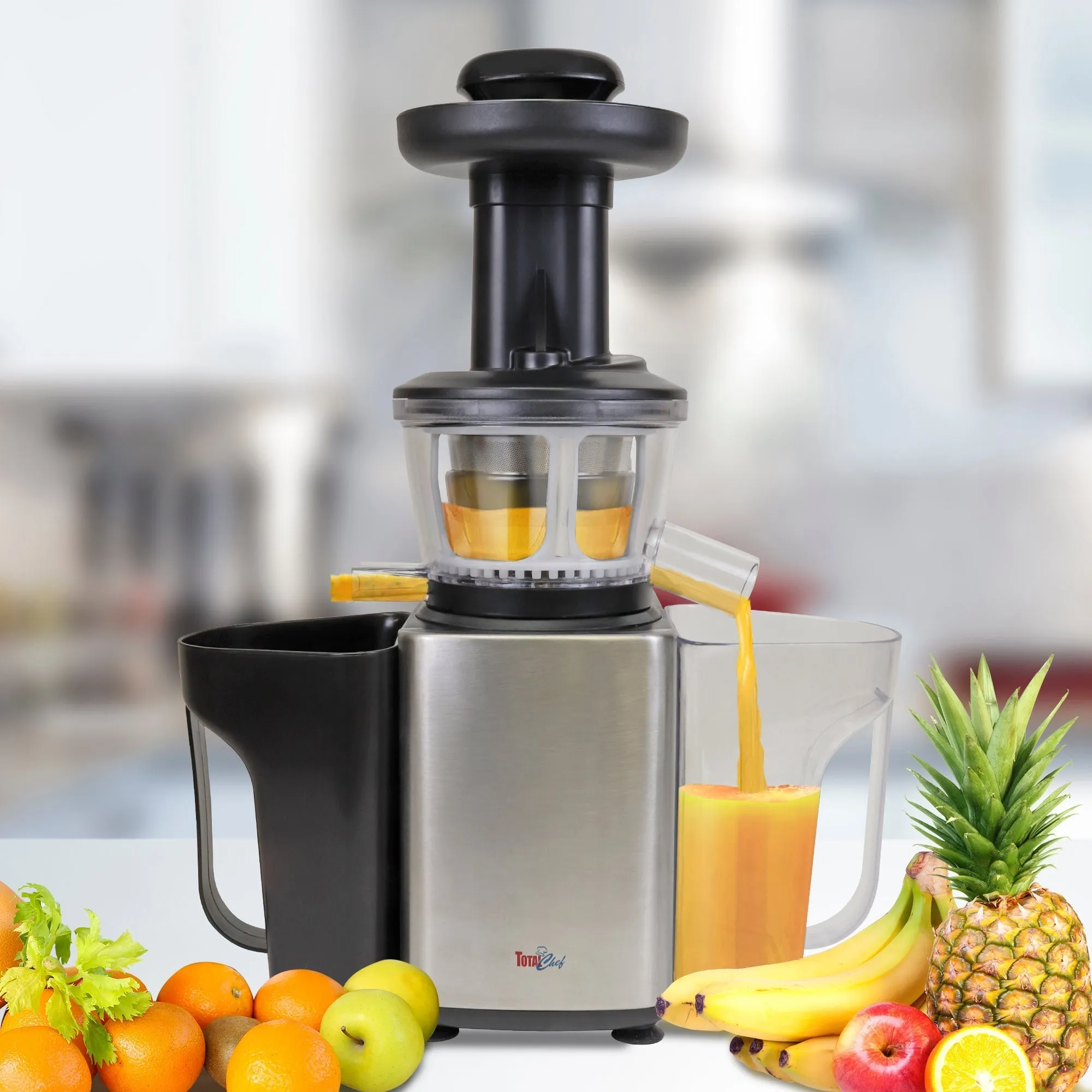 Total Chef Slow Juicer, Cold Press Juicing Machine for High Quality Nutrient-Dense Juice, Powerful Masticating Juice Extractor for Leafy Greens, Herbs, Wheatgrass, Fruits, Vegetables, Easy to Clean