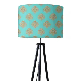 Tripod Floor Lamp Standing Light for Living Rooms -Blue Orange Damask