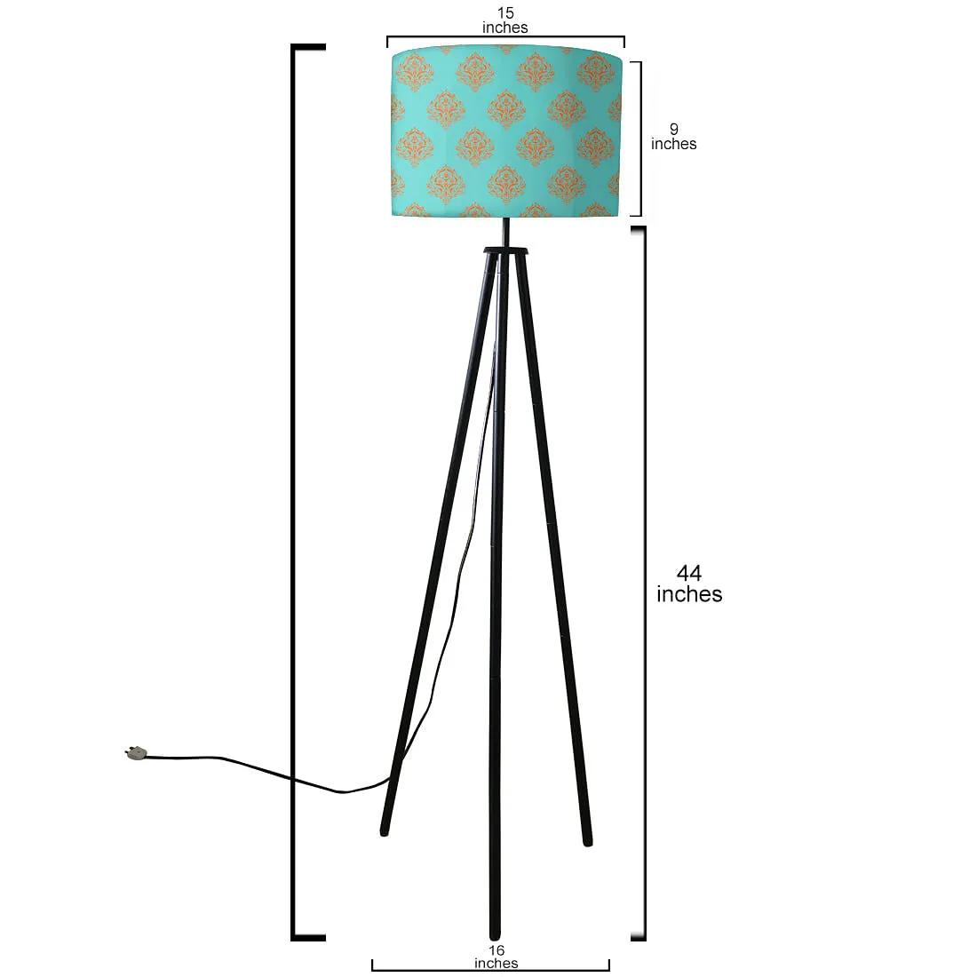 Tripod Floor Lamp Standing Light for Living Rooms -Blue Orange Damask