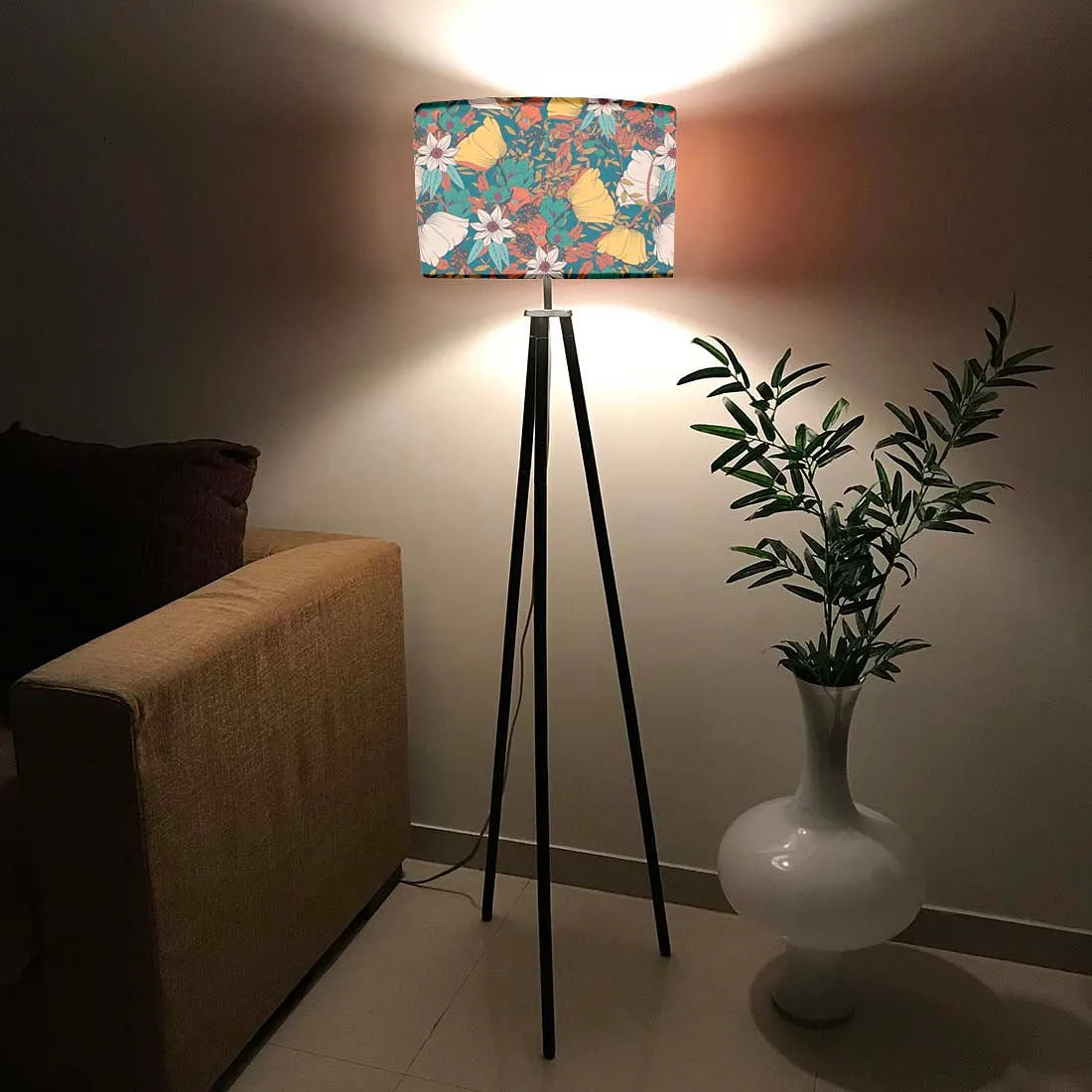 Tripod Standing End Table Floor Lamp - Autumn Leaves