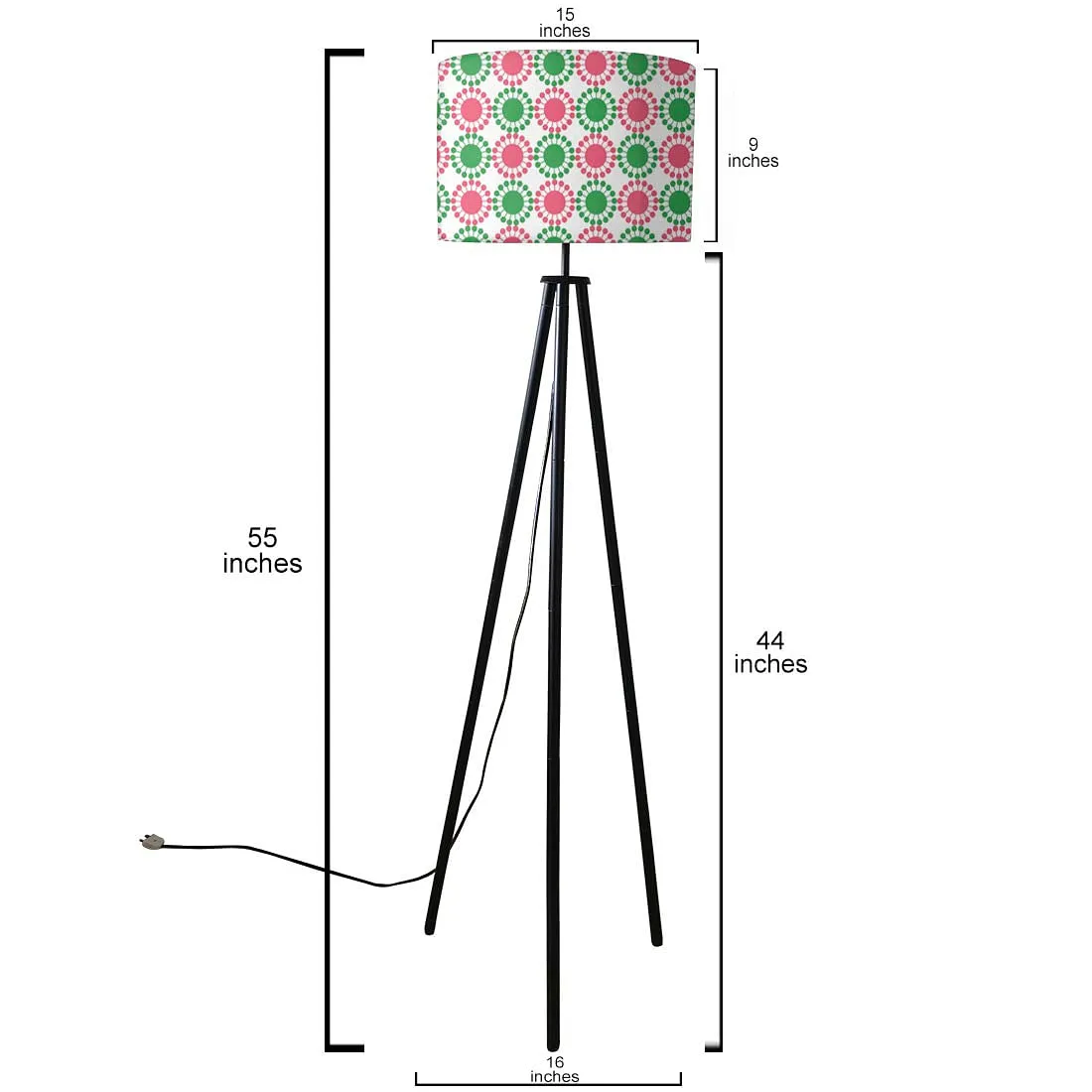 Tripod Standing Floor Lamp -Green Pink Circles