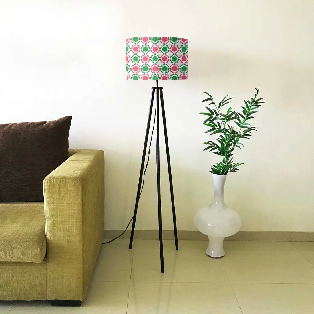 Tripod Standing Floor Lamp -Green Pink Circles