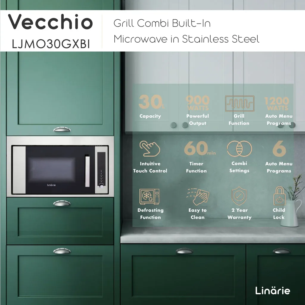 Vecchio 30L Grill Combi Built-In Microwave in Stainless Steel LJMO30GXBI