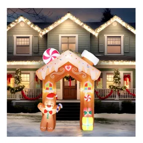 VINGLI 8ft Tall Christmas Gingerbread Archway Inflatable, Blow Up Yard Decoration with Secure Stakes Storage Bag, Electric Blower Fan for Indoor Outdoor Garden Decor