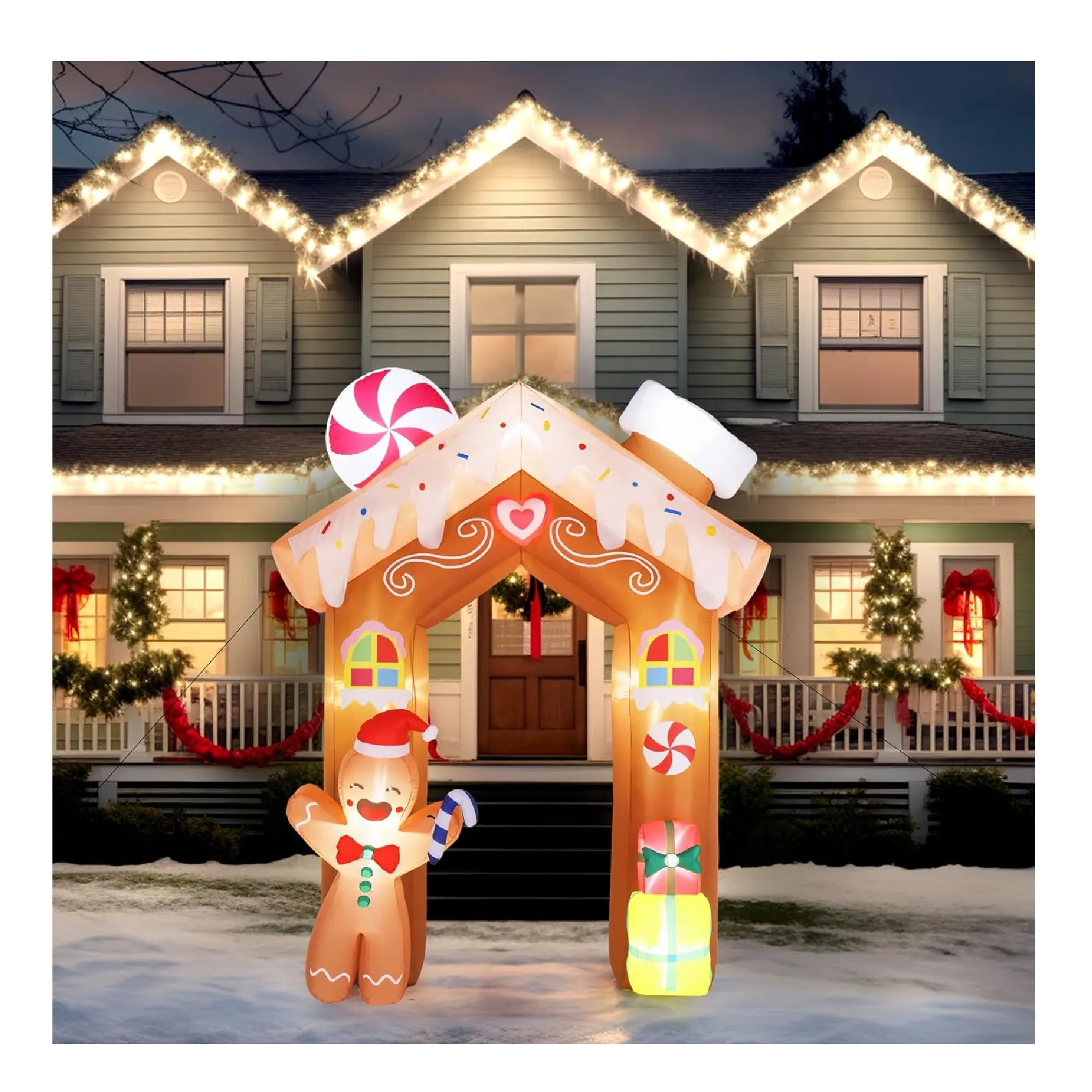 VINGLI 8ft Tall Christmas Gingerbread Archway Inflatable, Blow Up Yard Decoration with Secure Stakes Storage Bag, Electric Blower Fan for Indoor Outdoor Garden Decor