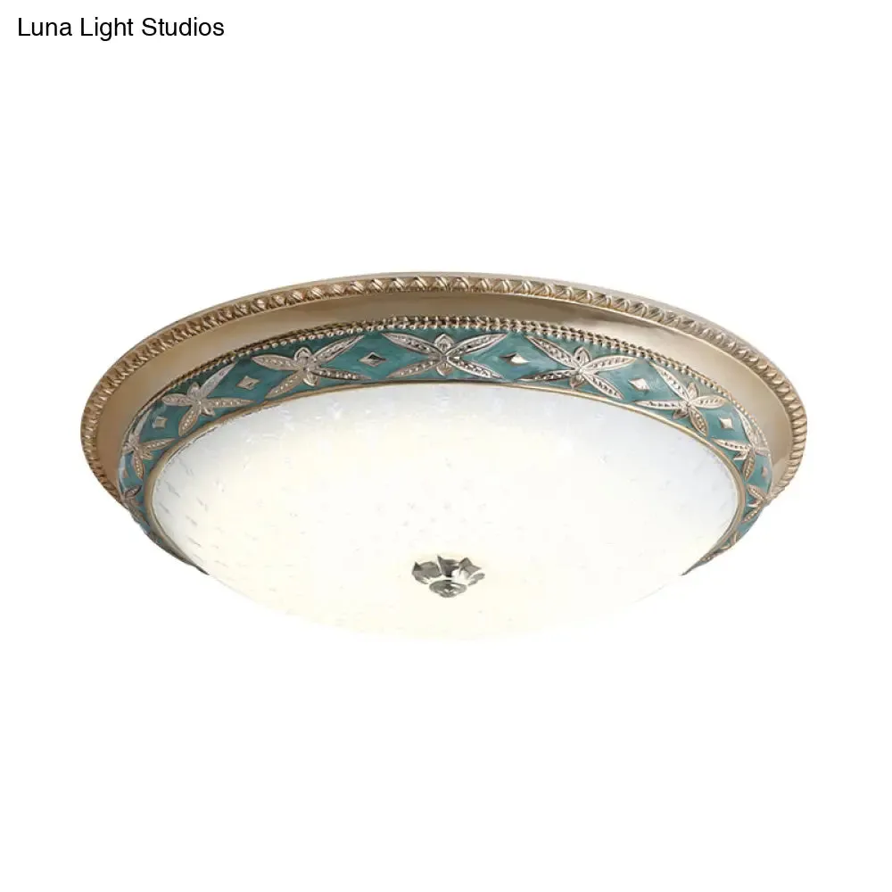 Vintage Opal Glass Bowl Shade Foyer Ceiling Lighting, Sky Blue/Green LED Flush Mounted Light Fixture, 14"/16" W