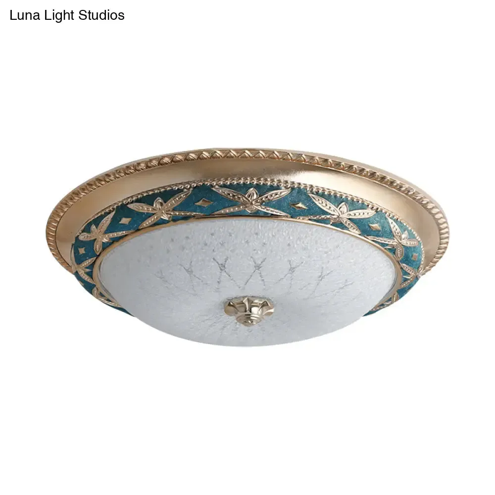 Vintage Opal Glass Bowl Shade Foyer Ceiling Lighting, Sky Blue/Green LED Flush Mounted Light Fixture, 14"/16" W