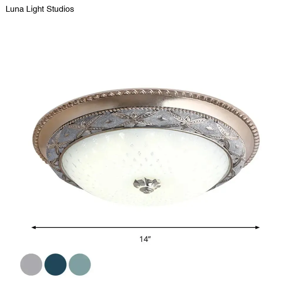 Vintage Opal Glass Bowl Shade Foyer Ceiling Lighting, Sky Blue/Green LED Flush Mounted Light Fixture, 14"/16" W