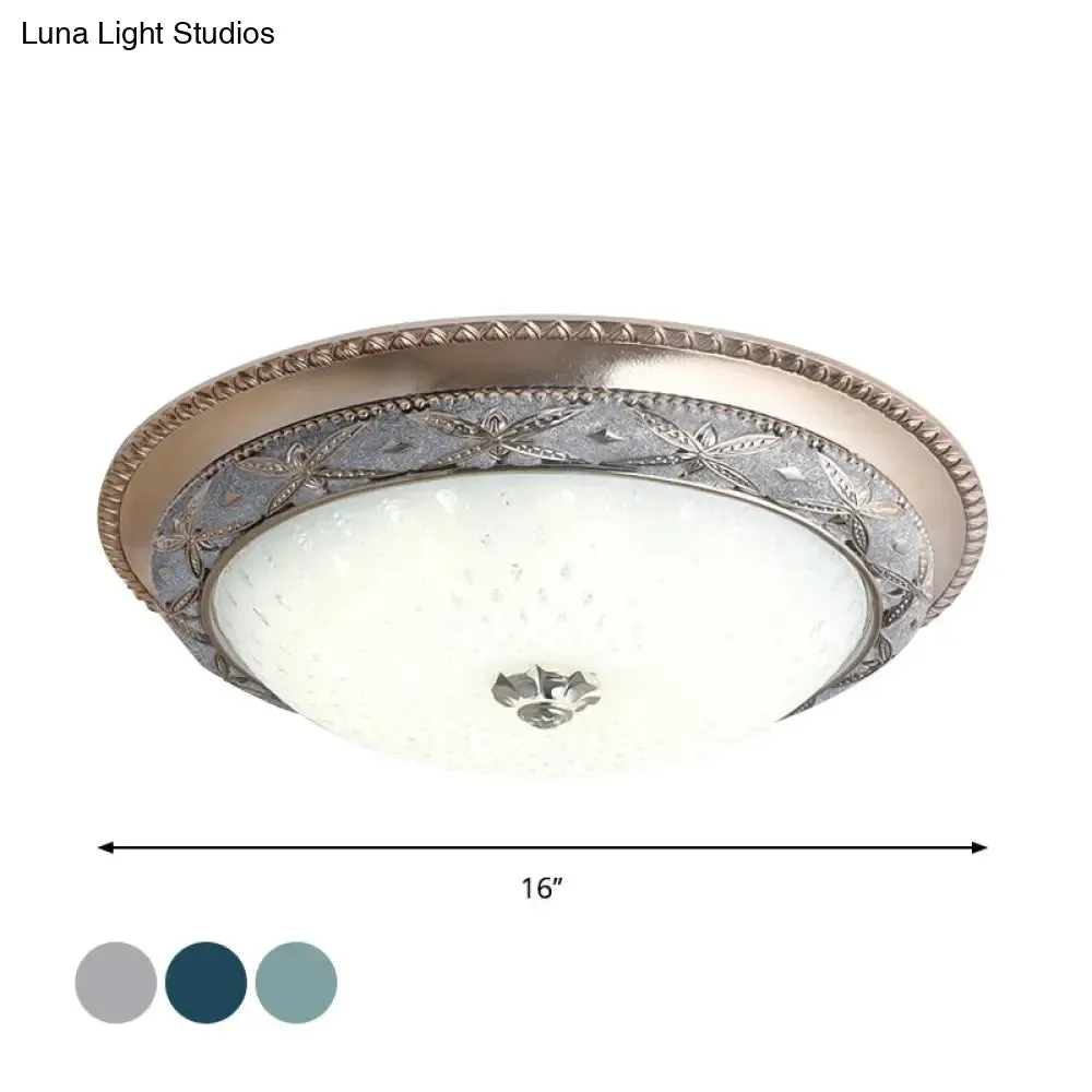 Vintage Opal Glass Bowl Shade Foyer Ceiling Lighting, Sky Blue/Green LED Flush Mounted Light Fixture, 14"/16" W