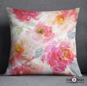 Watercolor Peonies in Bloom Throw Pillow