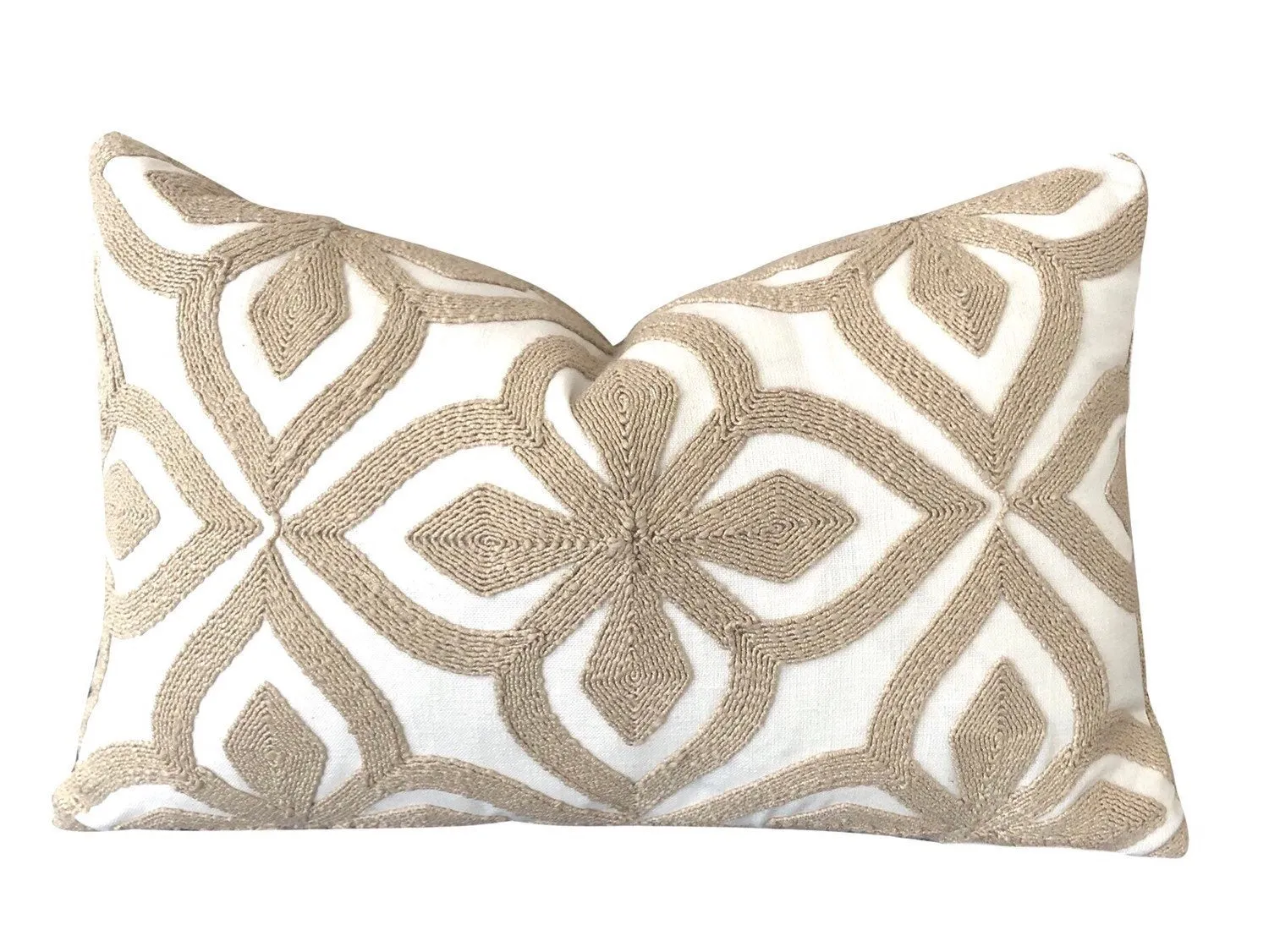 White Embroidered Pillow Cover / Beige White Cushion Cover / Tone on Tone Pillow Cover / Textured Pillow Case 12x18 12x21