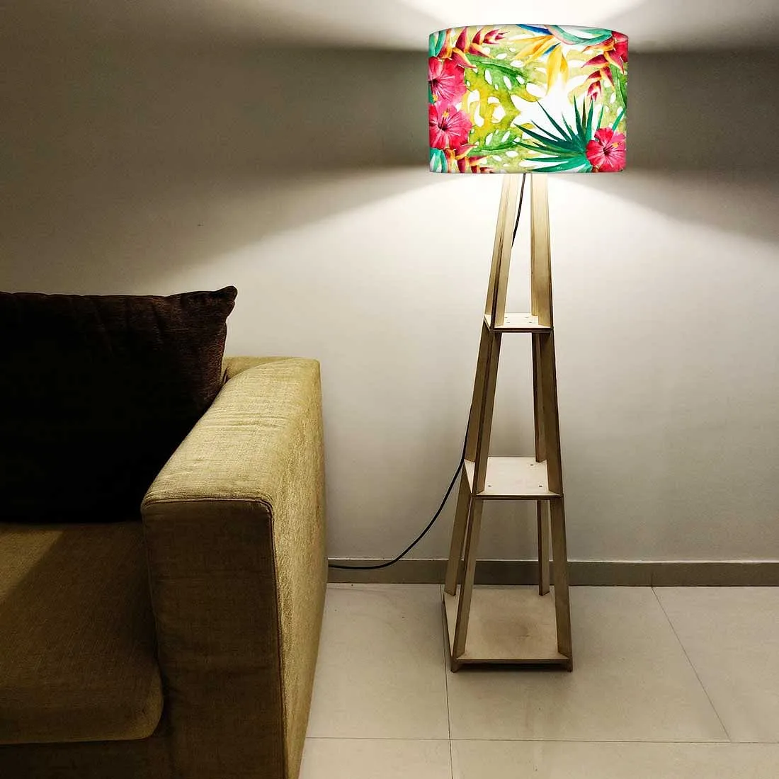 Wooden Cool Floor Lamps for Living Room - Floral