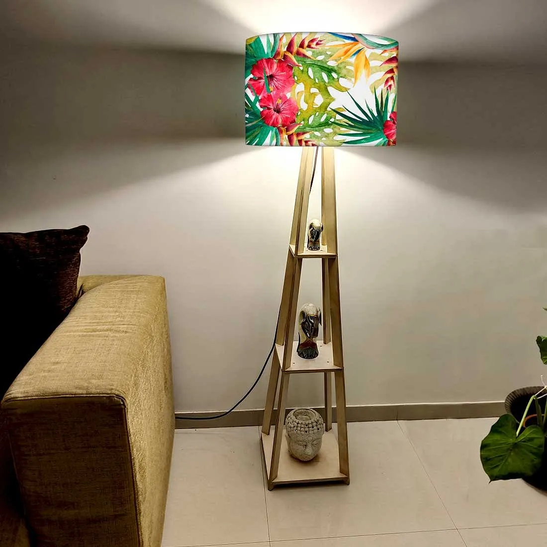 Wooden Cool Floor Lamps for Living Room - Floral