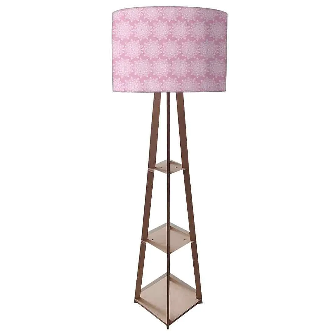 Wooden Tripod Floor Lamp  -   Pink Flower