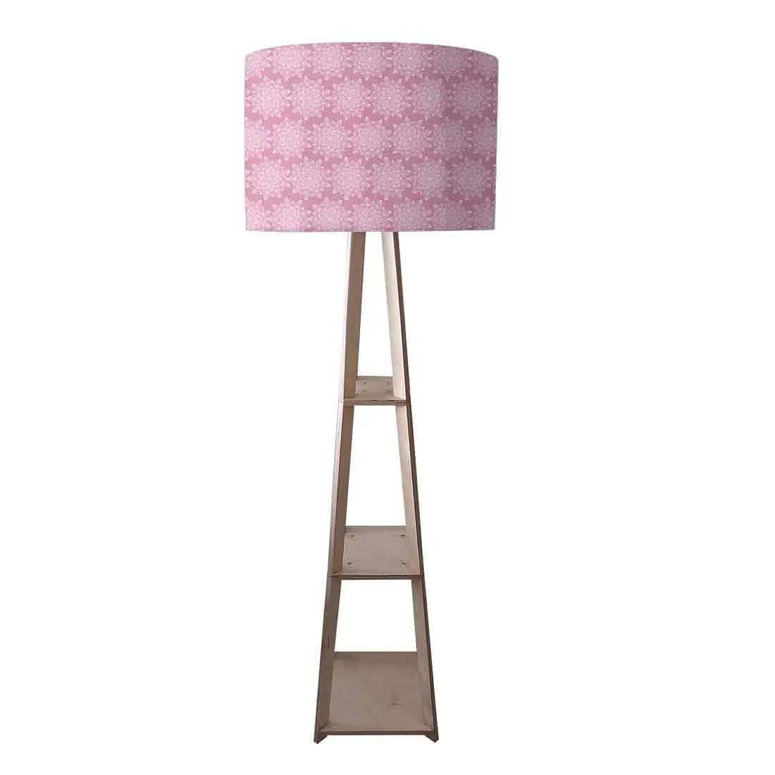 Wooden Tripod Floor Lamp  -   Pink Flower