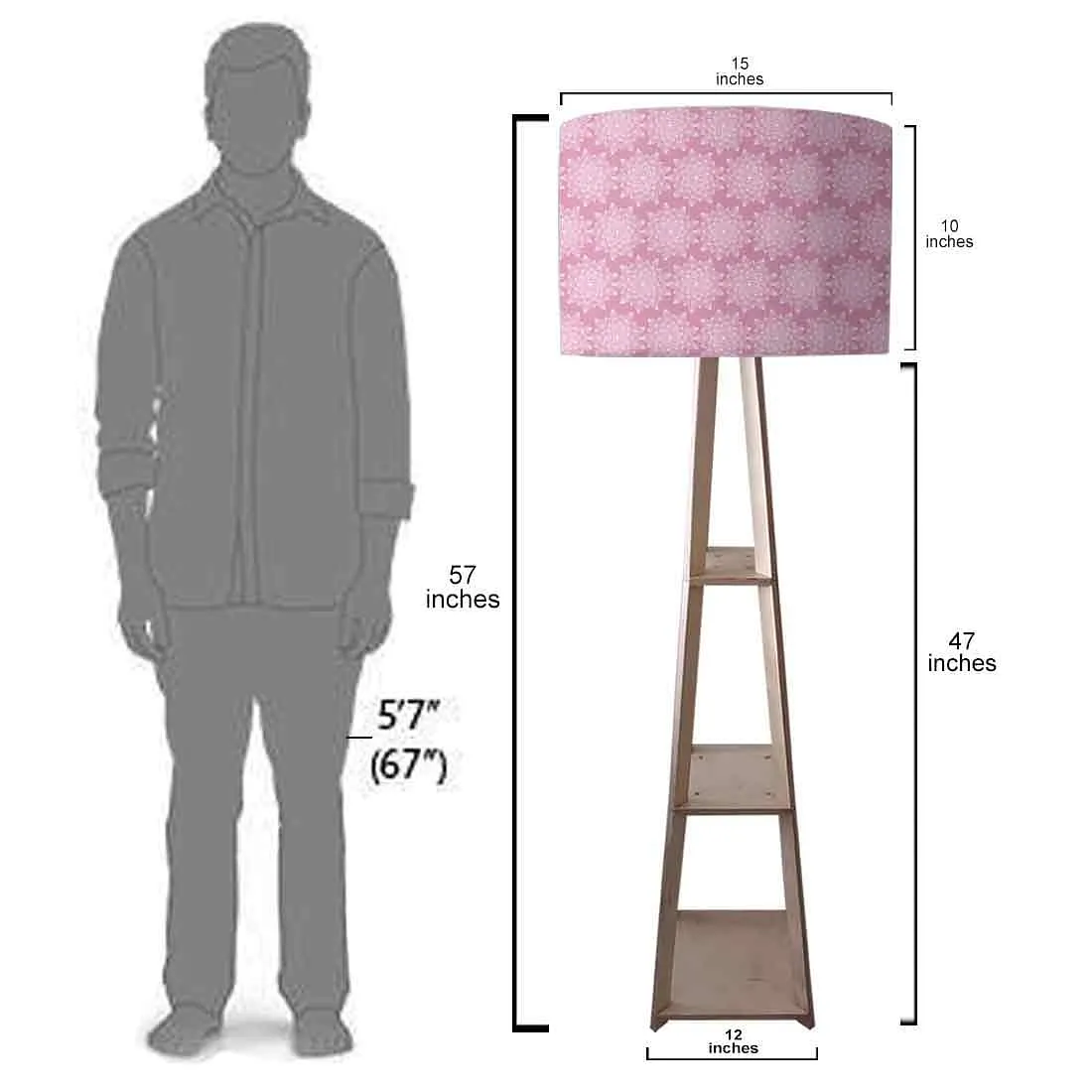 Wooden Tripod Floor Lamp  -   Pink Flower