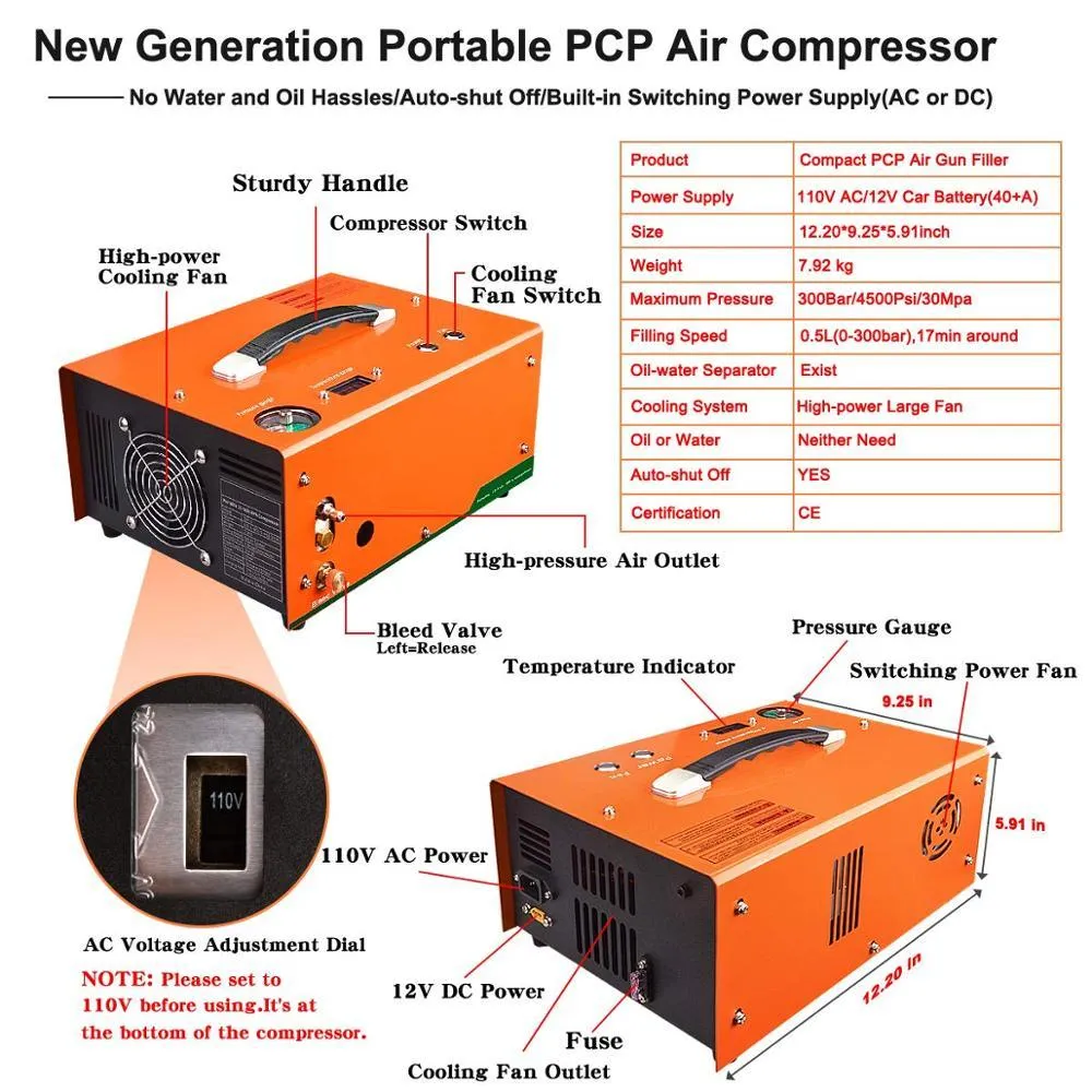 ZY® 12V / 240V COMPRESSOR (300 BAR) - AUTO SHUTOFF